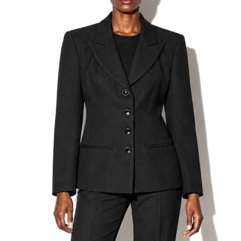Halston Peak Lapel Wool Four Button Blazer Womens 10 Tailored Black Office Work
